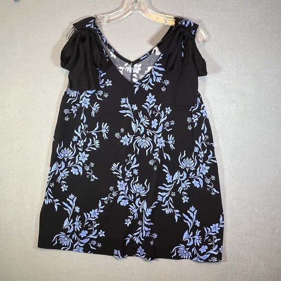Cato Women's Plus 18/20 Sleeveless V-Neck Swing Tank Top Blue Black Floral Print - Picture 1 of 8